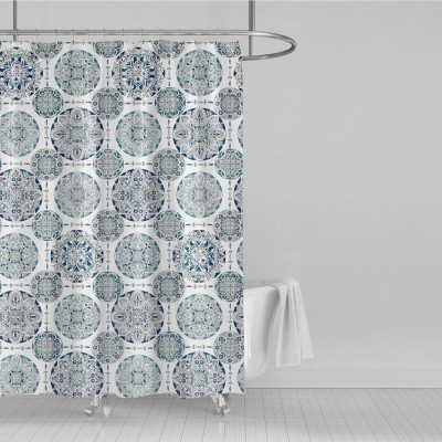 Perdea Duș Poliester, Model Vintage Cercuri, Multicolor, 180x180cm, 12 Inele Incluse foto