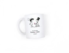 Cana alba personalizata pentru mire/mireasa, cu nume si data, INOVATIX&reg;. 330ml