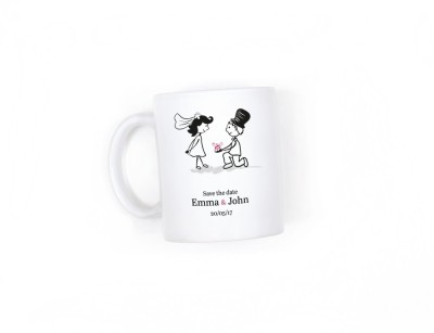 Cana alba personalizata pentru mire/mireasa, cu nume si data, INOVATIX&amp;reg;. 330ml foto