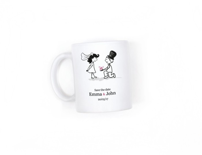 Cana alba personalizata pentru mire/mireasa, cu nume si data, INOVATIX&reg;. 330ml