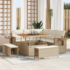 vidaXL Set de canapele pentru grădină cu pernă 8 pcs Bej Rattan poli 3365116