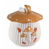 Cumpara ieftin Borcan decorativ, depozitare ceramica alba maro &Oslash; 20 cm x 19,5 H
