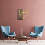 Decoratiune de perete, Heart, 50% lemn/50% metal, Dimensiune: 58 x 58 cm, Nuc / Aur, Skyler
