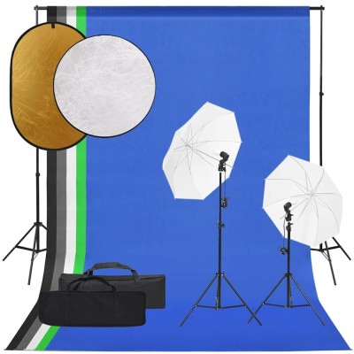 vidaXL Set studio foto cu set de lumini, fundal și reflector 3094666 foto