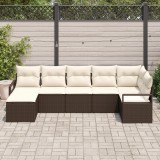 Set de canapea vidaXL pentru grădină cu 7 piese maro din poli ratan, Set de canapea vidaXL pentru 2 persoane cu perne maro din poli ratan