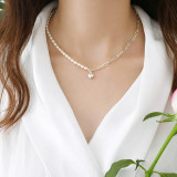 Colier din argint, cu perle naturale de cultura si pandantiv inima, Elyse Heart, Raizel