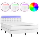 Cumpara ieftin Pat cu arcuri, saltea si LED, alb, 140x200 cm, piele eco