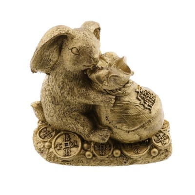 Statueta Feng Shui Iepure cu sac si monede, 9,5cm, model FS304 foto