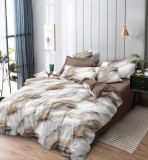 Cumpara ieftin Lenjerie Pat Bumbac 6 Piese Bej Crem, Fara Elastic 240x250cm