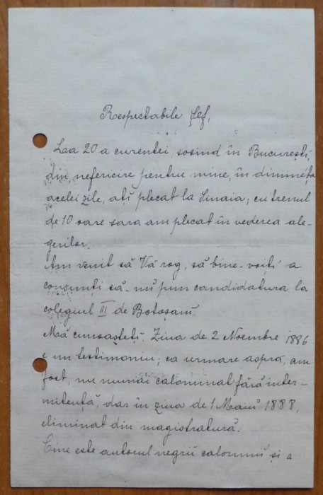 Scrisoare Col. C-tin Pilat, Botosani, participant la detronarea lui Cuza, 1895