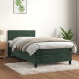 Cumpara ieftin Gossi pat box spring cu saltea, verde inchis, 100x200 cm, catifea