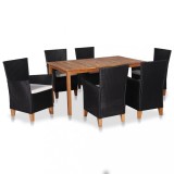Cumpara ieftin Set mobilier exterior Gossi, 7 piese, poliratan negru/maro, masa lemn acacia, perne incluse, rezistent intemperii