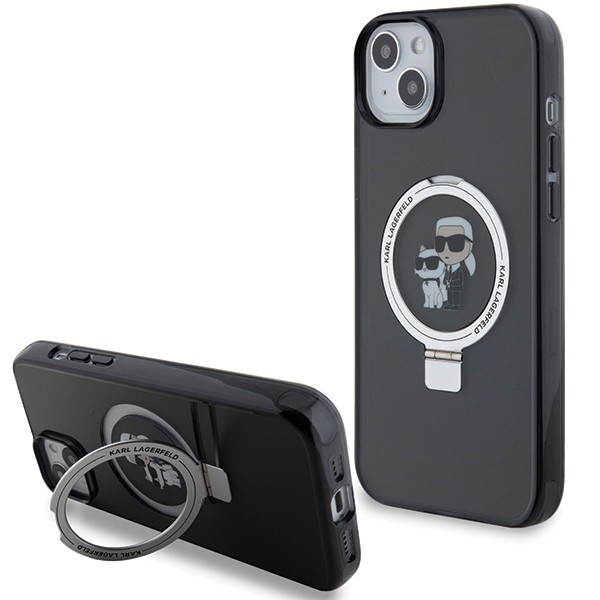 Husa MagSafe pentru Apple iPhone 14, Karl Lagerfeld, Ring Stand Karl &amp; Choupette, Neagra