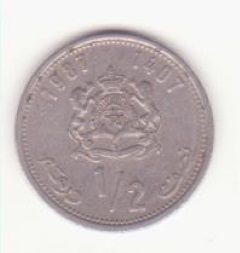 Maroc &amp;frac12; Dirham 1987 ( 1407) - Hassan II 3rd portrait foto