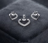 Cumpara ieftin Set Bijuterii din Argint 925 , zEndless Love Halo, - Pandantiv E i Cercei Inima Conturata cu Zirconiu