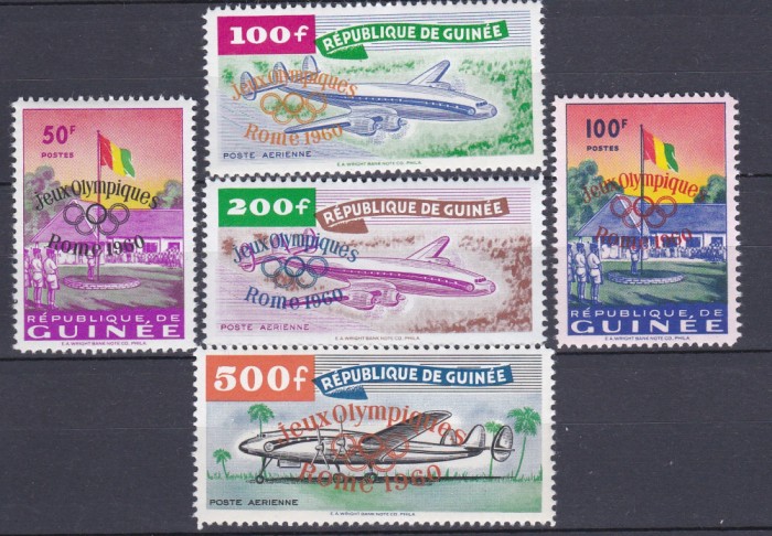 DB1 Guineea 1960 Olimpiada Roma Supratipar pe PA Aviatie 5 v. MNH