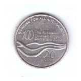 Moneda Australia 20 cents/centi 2010 comemorativa Centenary of the Taxation Office, Australia si Oceania, Cupru-Nichel