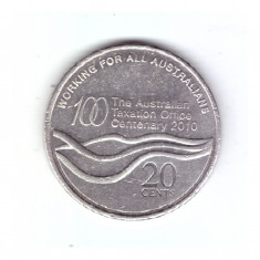 Moneda Australia 20 cents/centi 2010 comemorativa Centenary of the Taxation Offi