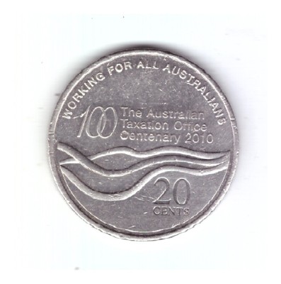 Moneda Australia 20 cents/centi 2010 comemorativa Centenary of the Taxation Office foto