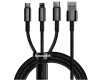 CABLU alimentare si date Baseus Tungsten Gold One-for-three, Fast Charging Data Cable pt.smartphone,USB la Micro-USB+Lightning+USB Type-C 3.5A,braided