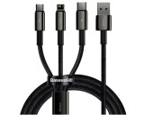 CABLU alimentare si date Baseus Tungsten Gold One-for-three, Fast Charging Data Cable pt.smartphone,USB la Micro-USB+Lightning+USB Type-C 3.5A,braided