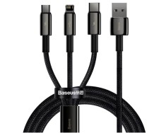 CABLU alimentare si date Baseus Tungsten Gold One-for-three, Fast Charging Data Cable pt.smartphone,USB la Micro-USB+Lightning+USB Type-C 3.5A,braided foto