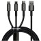CABLU alimentare si date Baseus Tungsten Gold One-for-three, Fast Charging Data Cable pt.smartphone,USB la Micro-USB+Lightning+USB Type-C 3.5A,braided