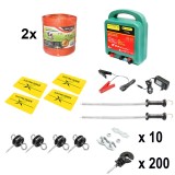 Kit complet gard electric 12/220V, 6.5J, 2000 m fir, 200 izolatori