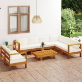Cumpara ieftin Set fotoliu de grădină cu 8 piese și perne, 100x60 cm, lemn de salc&acirc;m