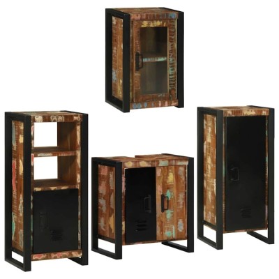 vidaXL Set de mobilier pentru baie cu ușă 4 pcs Lemn recuperat solid 3305701 foto