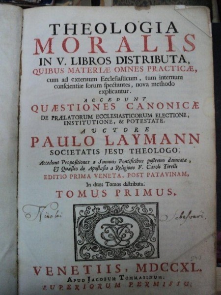THEOLOGIA MORALIS IN V. LIBROS DISTRIBUTA&hellip;.. TOM I -II - PAULO LAYMANN VENETIIS 1740
