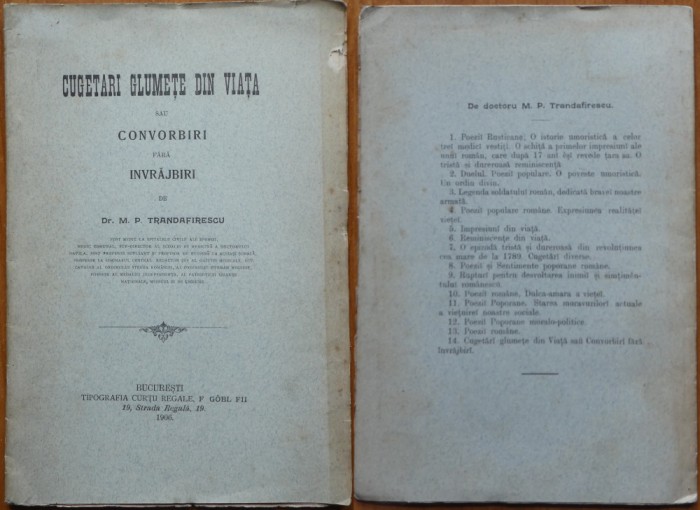 Trandafirescu , Cugetari glumete din viata sau convorbiri fara invrajbiri , 1906