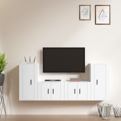 vidaXL Set dulap TV, 4 piese, alb, lemn prelucrat foto