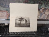 Casă veche l&acirc;ngă m&acirc;năstirea Titirez, Titireciu, azi biserica de parohie Sf&acirc;ntul Ioan Zlataust din Ocnele Mari, jud. V&acirc;lcea, planșă alb negru, c. 1900