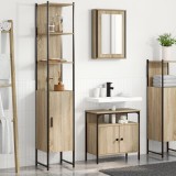 vidaXL Set de mobilier pentru baie cu raft Pe perete cu depozitare cu ușă cu oglindă 3 pcs Stejar sonoma