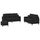 Cumpara ieftin Set de canapele cu perne, 3 piese, negru, catifea