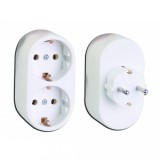 Priza splitter dubla Schuko Makalon, adaptor 2 iesiri, alb