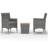 Cumpara ieftin Set mobilier gradina, 3 piese, gri, poliratan si lemn acacia