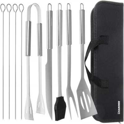 Set 9 Buc Ustensile Pentru Barbecue, Grill, Gratar, Inox, Geanta Transport, 35 Cm, Kaminer 00013001 foto