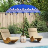 vidaXL Parasol Balinez 260 albastru 210-220 cm Bumbac și lemn masiv 3356895