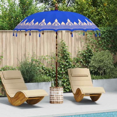 vidaXL Parasol Balinez 260 albastru 210-220 cm Bumbac și lemn masiv 3356895 foto