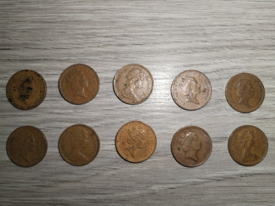 Lot x10 Monede 1 ONE PENCE Marea Britanie UK Diferite Conditii foto