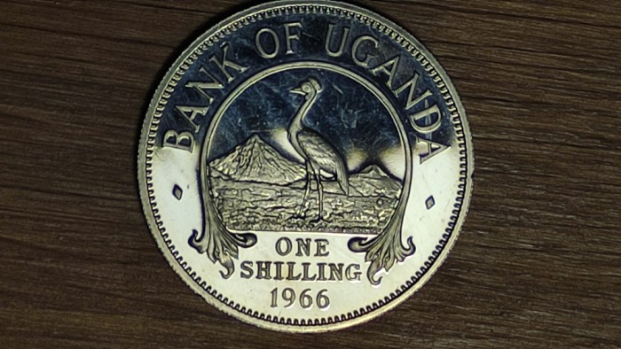 Uganda - bijuterie de moneda exotica - 1 shilling 1966 PROOF - tiraj 8250 - absolut superba !