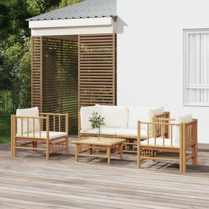 Set mobilier de gradina cu perne alb crem, 2 piese, bambus GartenMobel Dekor