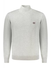Pulover cu guler barbati, cu mini logo brodat, Regular fit, gri deschis, 2XL