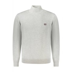 Pulover cu guler barbati, cu mini logo brodat, Regular fit, gri deschis, 2XL