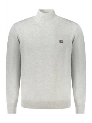 Pulover cu guler barbati, cu mini logo brodat, Regular fit, gri deschis, 2XL foto