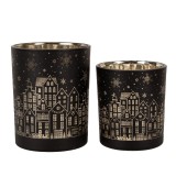 Cumpara ieftin Set 2 candele Craciun sticla neagra aurie 9x10 cm, 10x12 cm