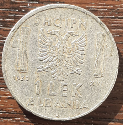 (M2592) MONEDA ALBANIA - 1 LEK 1939, OCUPATIE ITALIANA, VITTORIO EMANUELE III foto