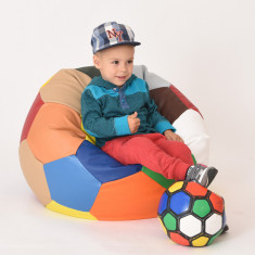 Fotoliu pentru copii 3-10 ani minge telstar junior red white umplut cu perle polistiren marca Pufrelax